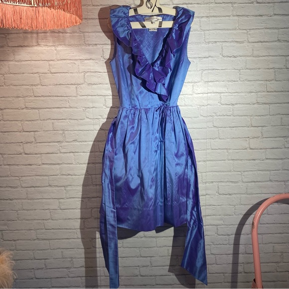 Vintage Dress Catherine Regehr 100% Silk Metallic Blue Stunning Size P (Small) - Picture 2 of 16